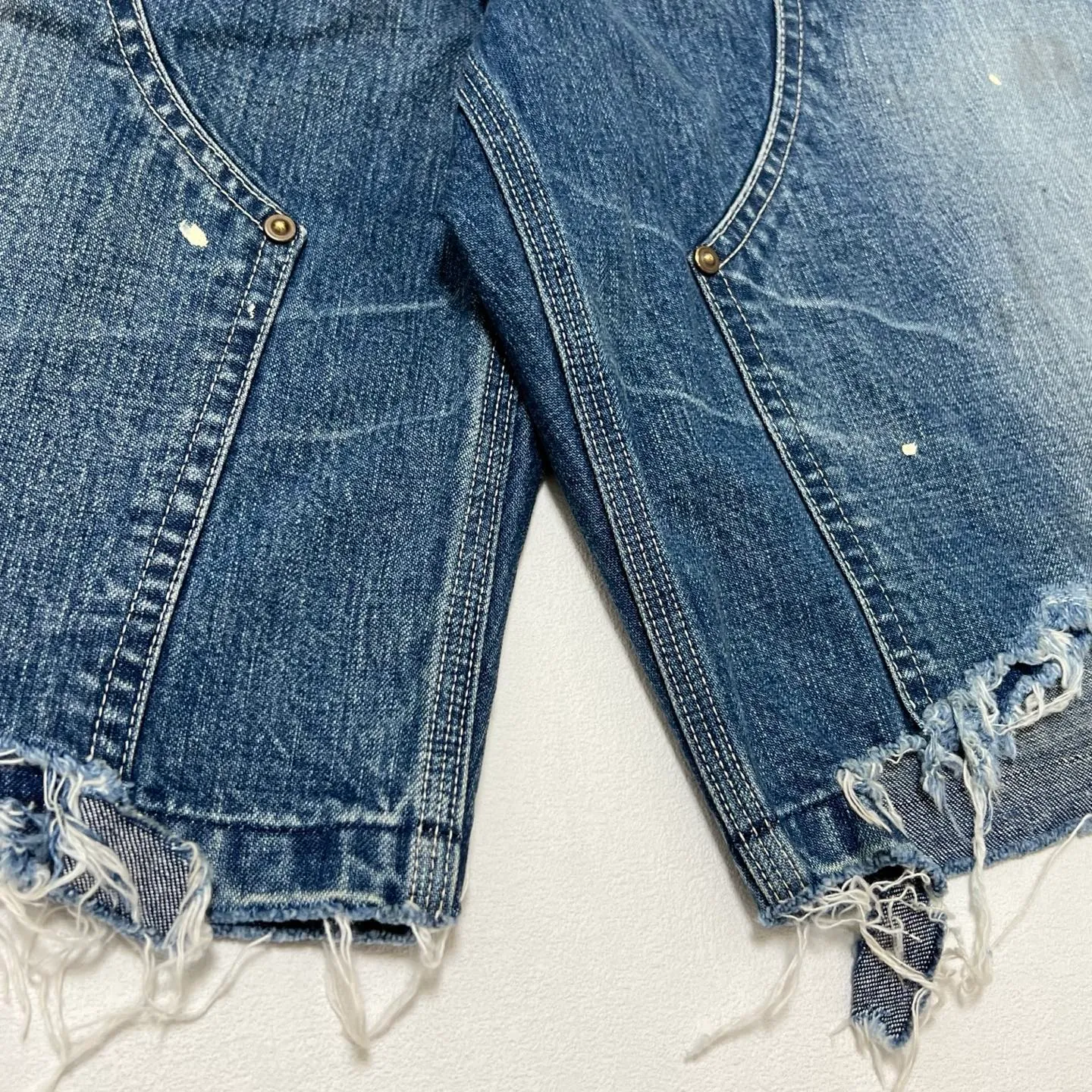 More details/accessories SAINT Mxxxxxx DOUBLE KNEE SHORTS/BLU Knee patches splashed with ink and washed with water to destroy denim shorts Denim blue S-XL
